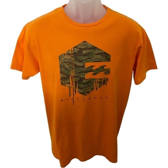 Billabong Surf Orange Camo Drip Logo Tee Shirt Men M Medium - Picture 1 of 5